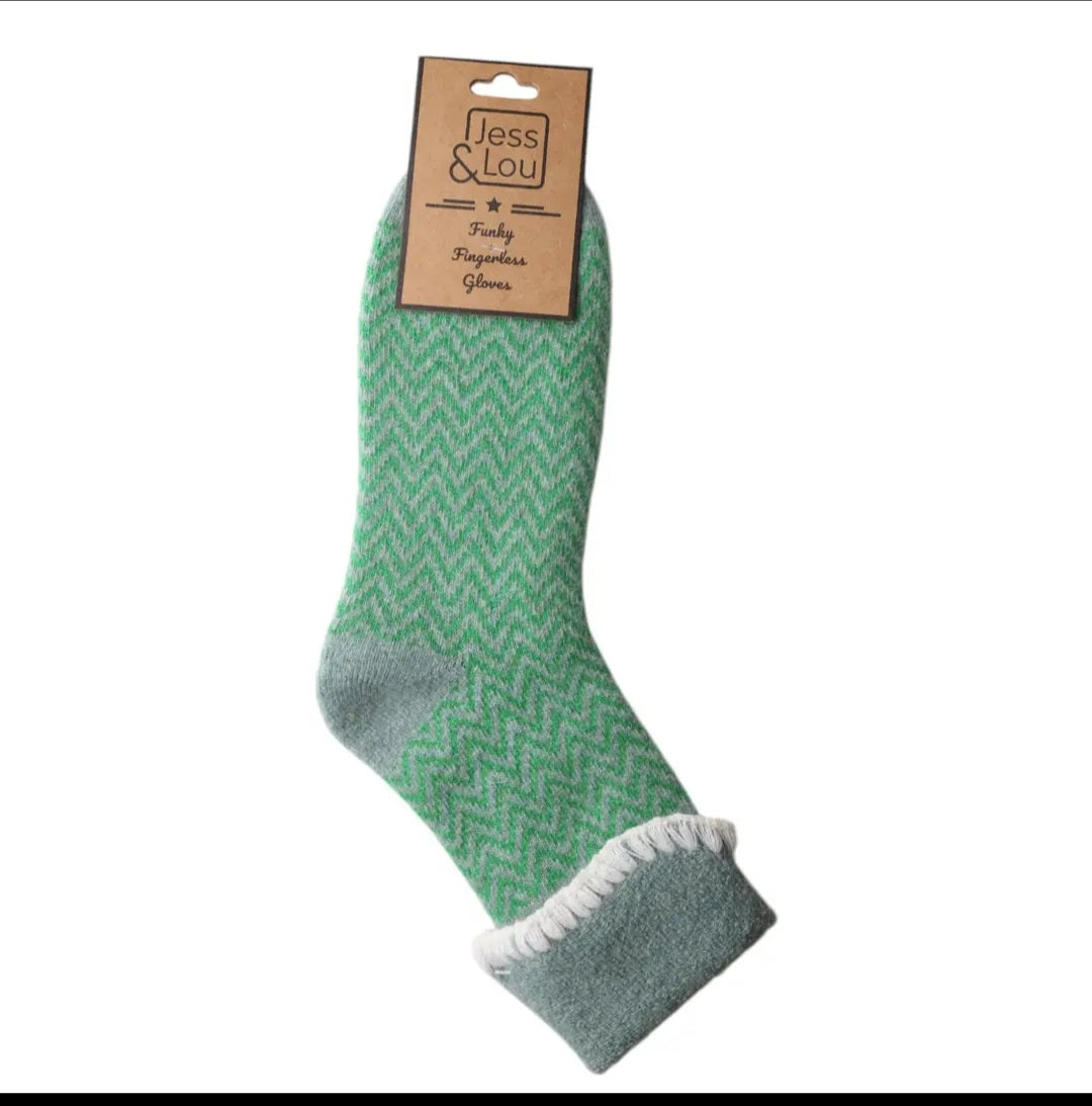 Green Herringbone Cuff Cosy Sock
